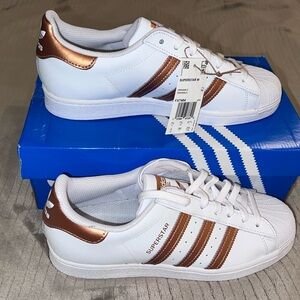 Adidas Superstar White and Bronze Sneakers
